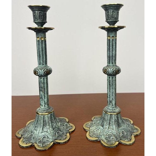 Gold Vintage Style Ornate Religious Cross with Candleholders, Set of 3 For Sale - Image 8 of 15