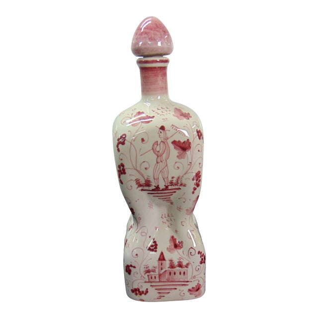 Italian Terra Cotta Scenic Glazed Decanter For Sale
