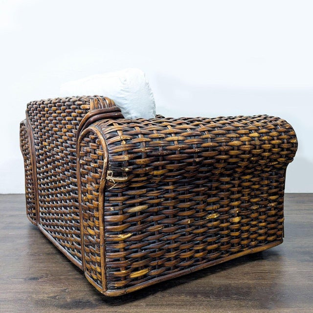 Ralph Lauren Ralph Lauren Woven Rattan Lounge Chair With White Cushions For Sale - Image 4 of 13
