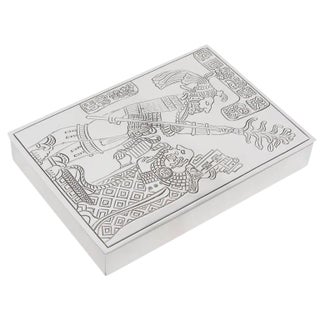 Vintage Tane Sterling Silver and Rosewood Hinged Box With Greco Aztec Design, MCM For Sale