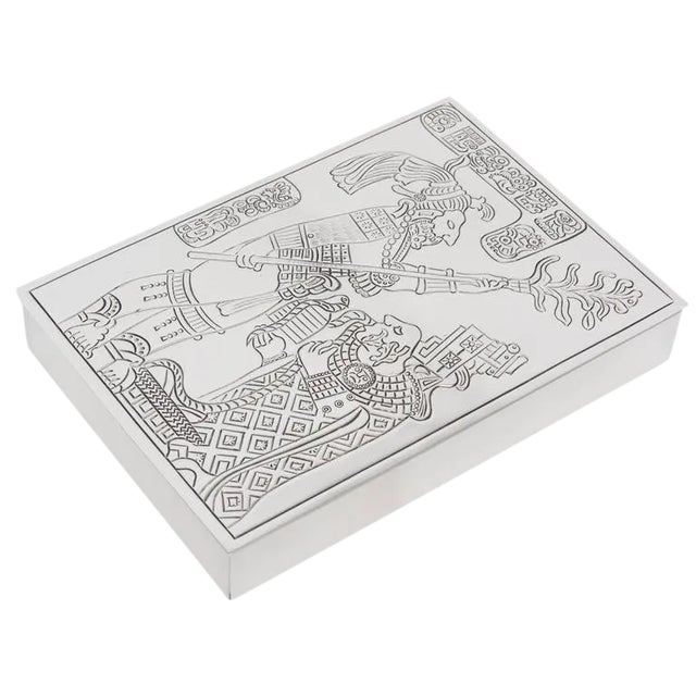 Vintage Tane Sterling Silver and Rosewood Hinged Box With Greco Aztec Design, MCM For Sale