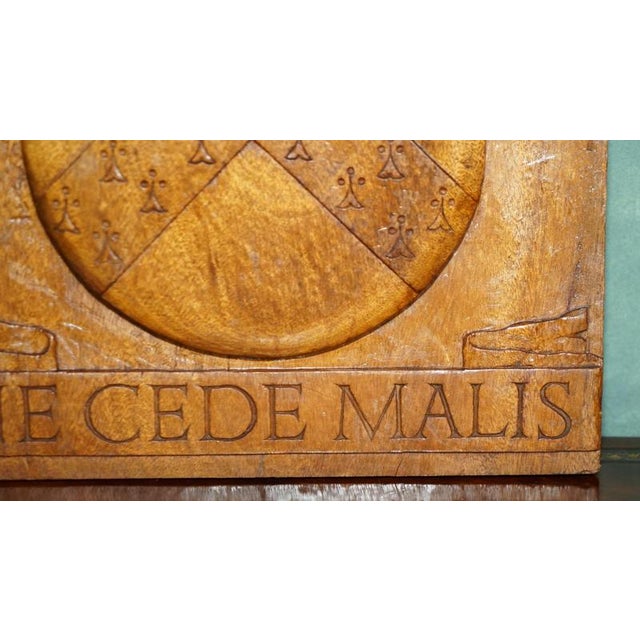 Large Antique Hand-Carved Oak Heraldic Coat of Arms Armorial Panel For Sale - Image 6 of 18