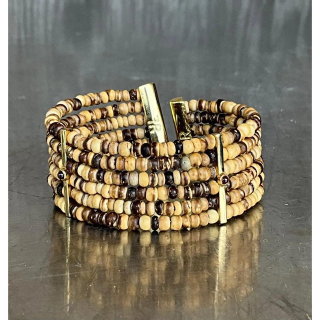Mid-Century Modern Vintage Fr Coconut Beaded Bracelet For Sale - Image 3 of 12