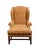 Traditional Henredon Furniture Traditional Gold & Terracotta Scrolling Demask Upholstered Accent Wingback Arm Chair For Sale - Image 3 of 10
