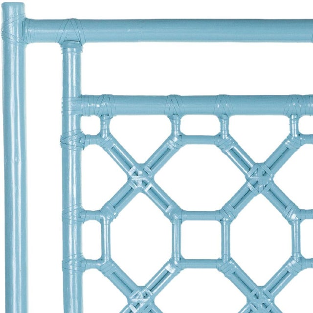Chinoiserie Lattice Back Standard Bed Twin, Pool Blue For Sale - Image 3 of 5