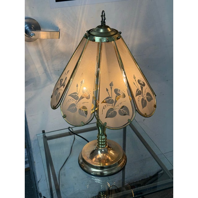 Vintage Marco Polo Floral Etched Glass Table Lamp For Sale - Image 4 of 12
