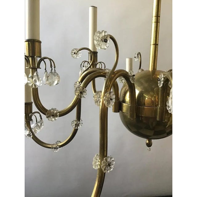 10 arm 1950s Italian brass and crystal chandelier. Needs re wiring.