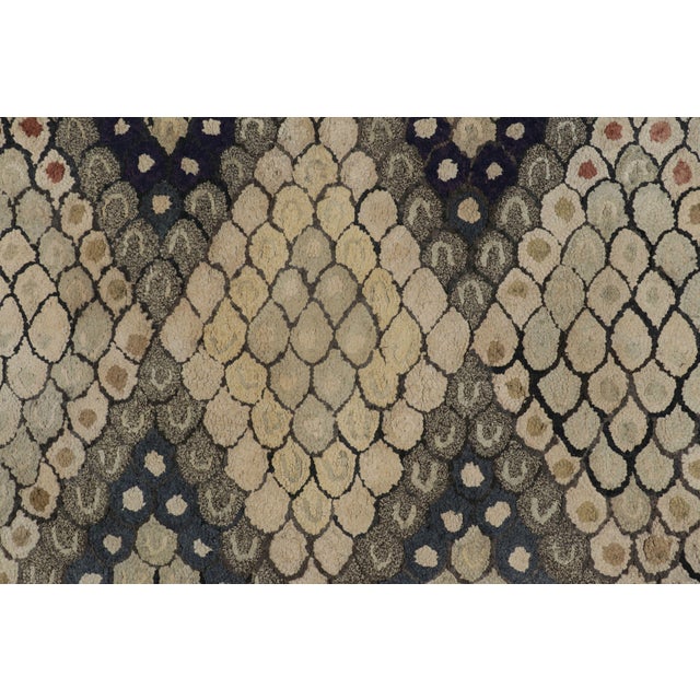 Textile Antique Hooked Rug in Blue With Cream Geometric Patterns, From Rug & Kilim For Sale - Image 7 of 8