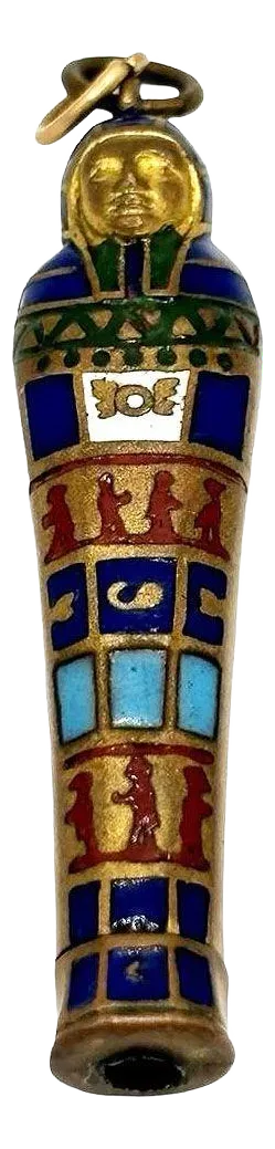 1923 Egyptian Revival Pharaoh Sarcophagus Gilt & Enamel Retractable Pencil Pendant