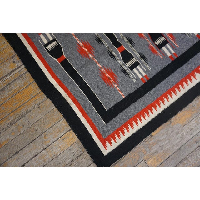 Mid 20th Century 1940s Gray Tribal Geometric Vintage American Navajo Yei Rug 2'10" × 3'10" Flatweave Wool Carpet For Sale - Image 5 of 18