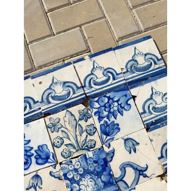 18th Century Portuguese Baroque Blue & White Flower Vase Tile Panel For Sale - Image 14 of 16