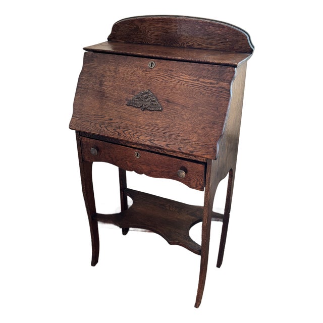 19th Century American Quartersawn Oak Writing Secretary Desk For Sale