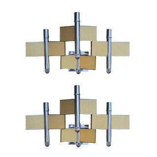 Chrome Plated Metal & Brass Wall Lights by Gaetano Sciolari for Sciolari, 1970s, Set of 2 For Sale