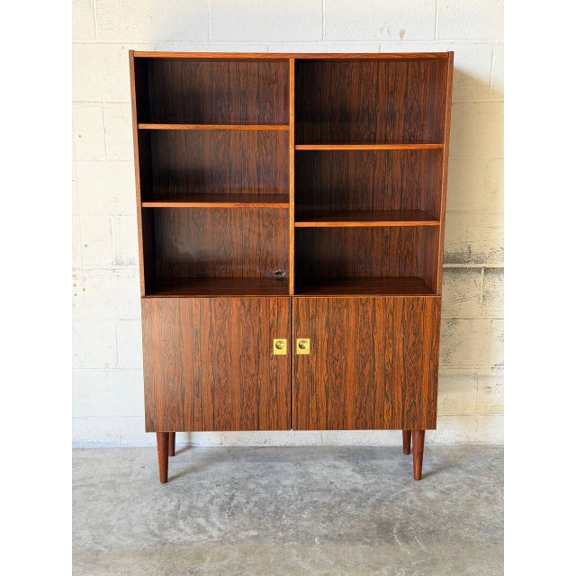 Mid-Century Modern Rosewood Bookcase Storage Cabinet With Lower Doors Danish Mid-Century Modern 1960s For Sale - Image 3 of 11