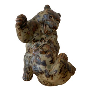 1950s Glazed Stoneware Fighting Bears Figurine, Knud Kyhn for Royal Copenhagen #20240 For Sale