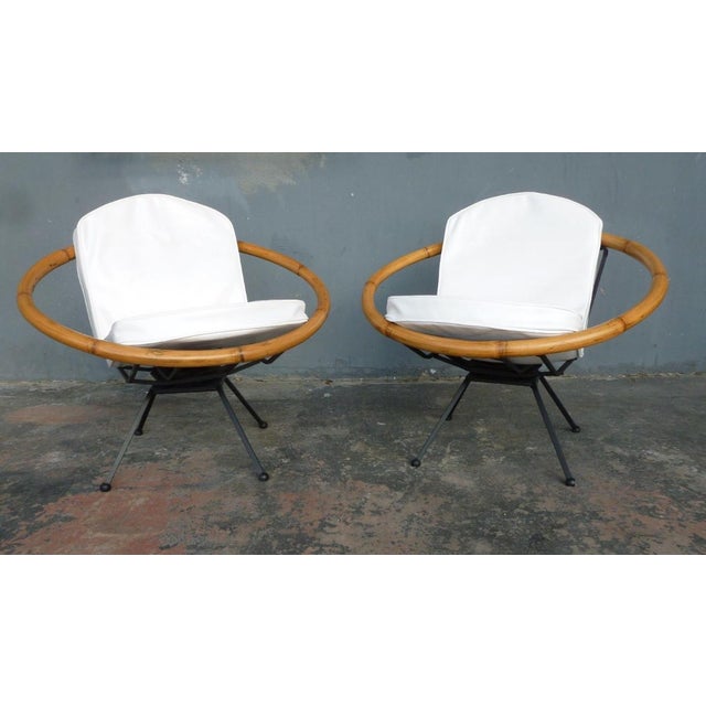 Mid Century Flying Saucer Ritts Tropitan Rattan and Iron Patio Chairs