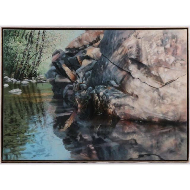 David Kessler, Large Acrylic Photorealist Painting Nature Scene Water & Light David Kessler For Sale
