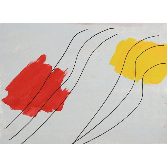 Mid-Century Modern Vintage Red Yellow Abstract Painting For Sale - Image 3 of 3