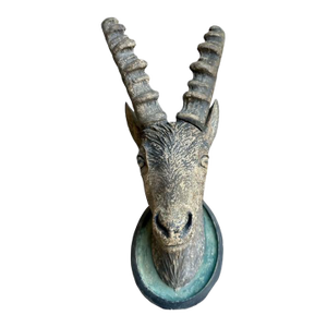 Mid 19th Century Black Forest Goat Head Steinbock Wood Carving Deer Head Folk Art