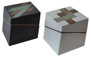 Vintage Square Studio Pottery Boxes in Black and White and Geometric Pattern, Set of 2