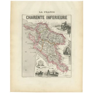 Map of Charente-Inférieure France with La Rochelle and Coastal Vineyards, 1850 For Sale