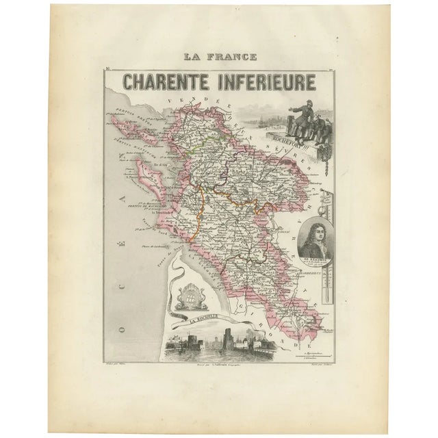 Map of Charente-Inférieure France with La Rochelle and Coastal Vineyards, 1850 For Sale