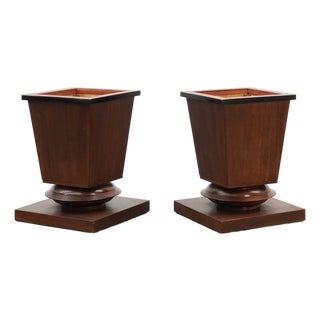 Art Deco Geometric Square Oak Planters, France, 1930s, Set of 2 For Sale