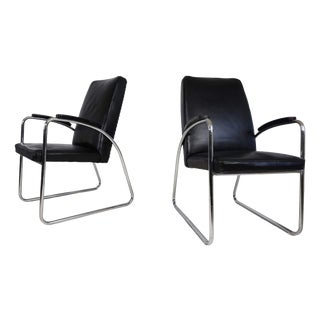 Bauhaus Streamline Leather Tubular Steel Armchairs, 1930, Set of 2 For Sale