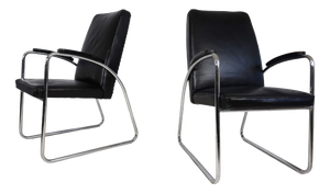 Bauhaus Streamline Leather Tubular Steel Armchairs, 1930, Set of 2