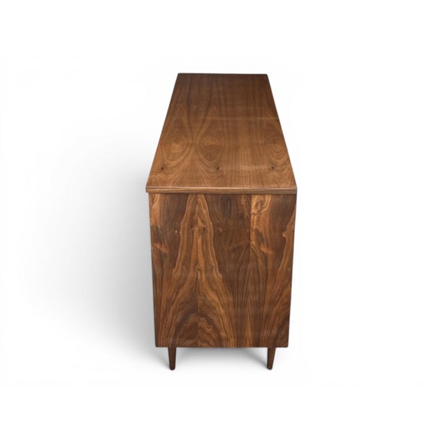 Restored Mid-Century Modern Walnut 9-Drawer Dresser With Recessed Pulls For Sale - Image 11 of 12