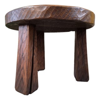 Brutalist Round Oak Coffee Table, 1970s For Sale