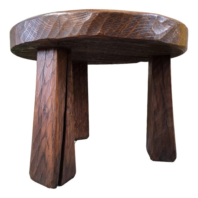 Brutalist Round Oak Coffee Table, 1970s For Sale