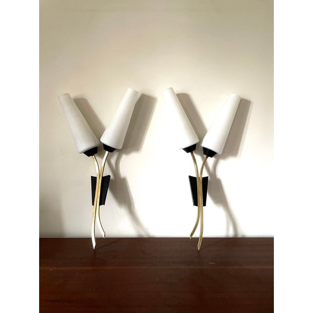 Large Vintage Double Wall Lights from Arlus, 1950s, Set of 2 For Sale - Image 3 of 9