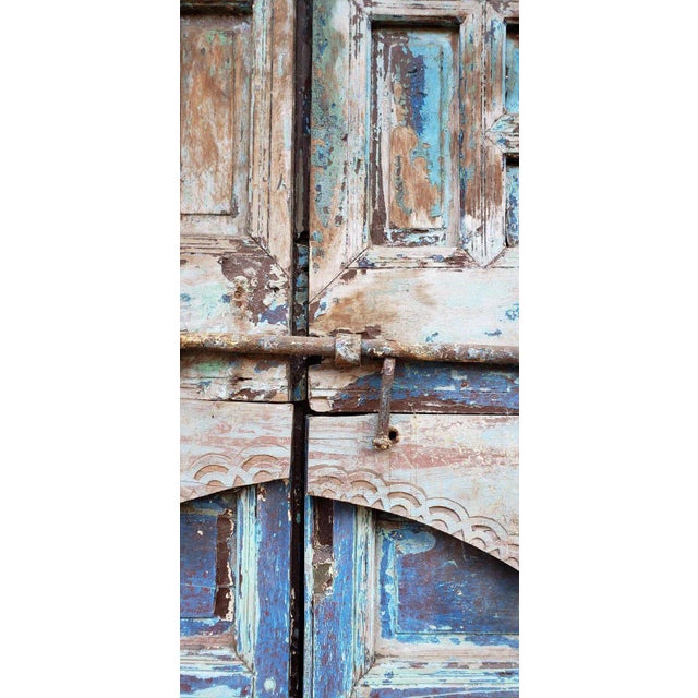 1940s Vintage Moroccan Old Hand Painted Double Door For Sale - Image 4 of 8