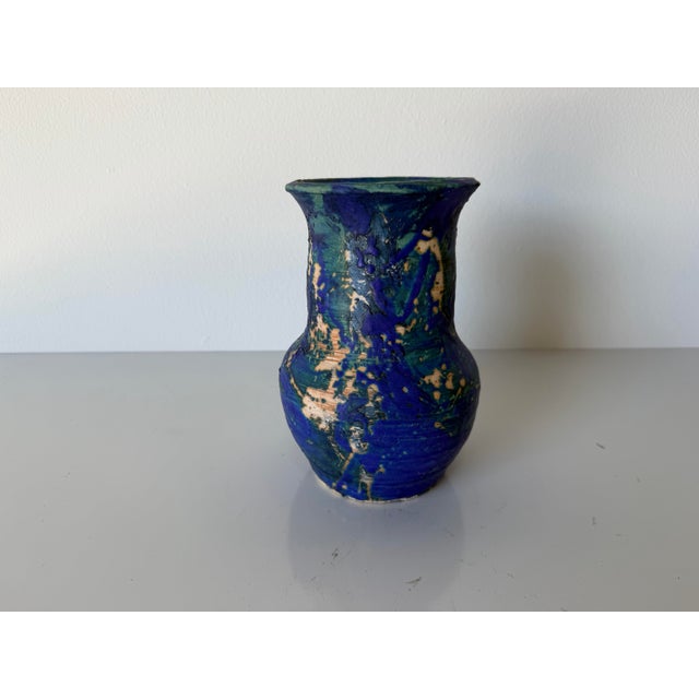 Vintage 1980s Studio Pottery Blue & Green Drip Glaze Vase For Sale - Image 4 of 9