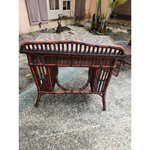 Early 20th Century Early 20th Century Rare Signed Karpen Furniture Arts & Crafts Woven Reed Desk & Chair For Sale - Image 5 of 14