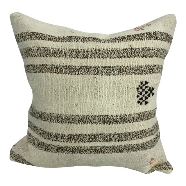 Turkish Striped Design Organic Handwoven Pillow Cover For Sale
