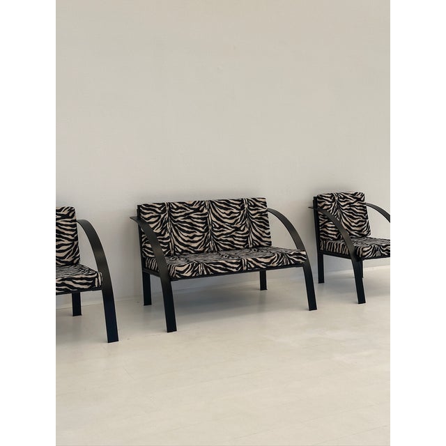 Sofa and Animalier Armchairs with Metal Frames, 1980s, Set of 3 For Sale - Image 3 of 18