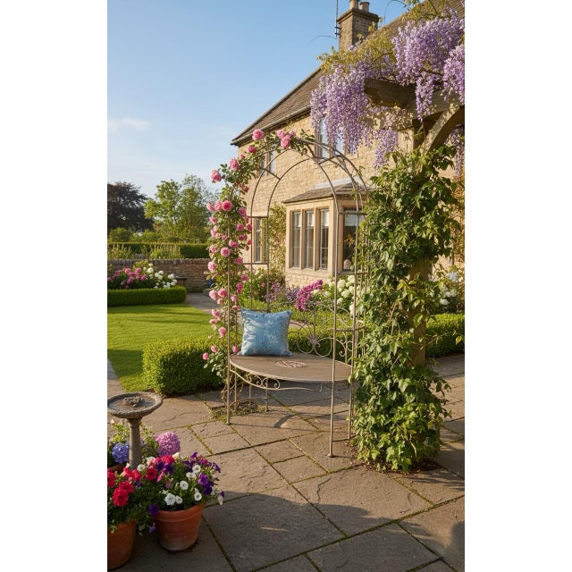 Vintage French Style Wrought Iron Garden Arbor Gate Bench With ...