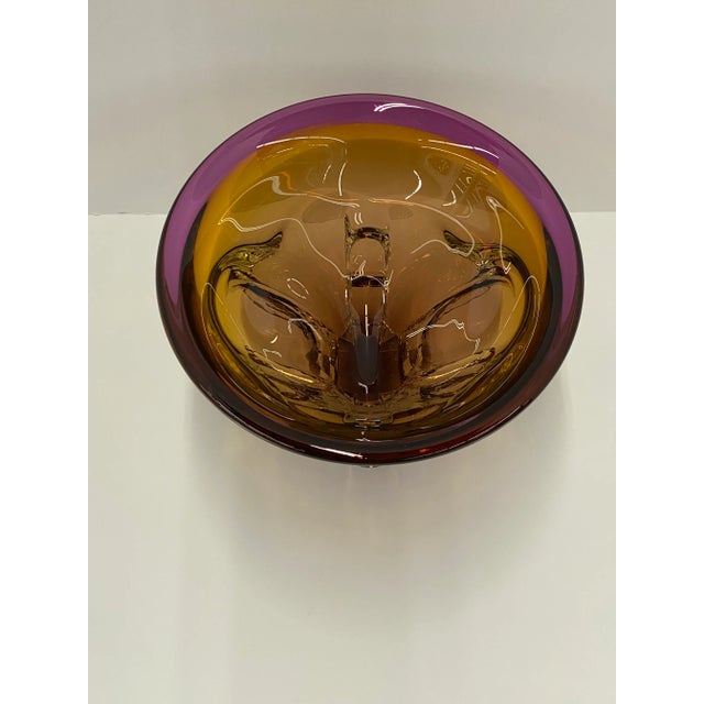 Mid-Century Modern Vintage Mid 20th Century Amber and Lavender Color Hand Blown Glass Bowl For Sale - Image 3 of 11