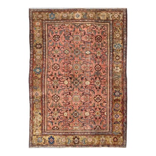 Antique Persian Sultanabad Colorful Rug With All-Over Design in Salmon & Gold 7'6"x10'3" For Sale