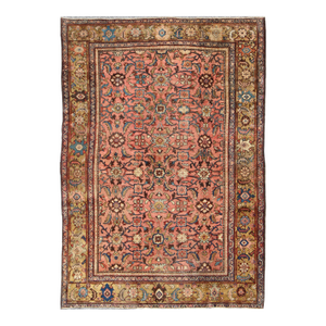 Antique Persian Sultanabad Colorful Rug With All-Over Design in Salmon & Gold 7'6"x10'3"