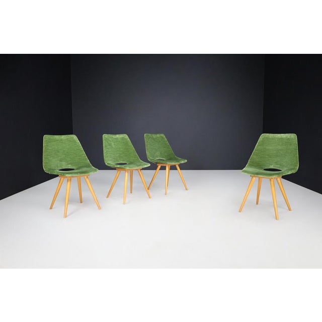 Green Dining Chairs in Green Velvet from Thonet, 1950s, Set of 4 For Sale - Image 8 of 12