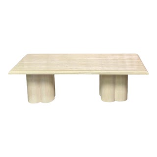 Vintage Kreiss Neoclassical Custom Travertine Marble Beveled Edge Dining Table For Sale