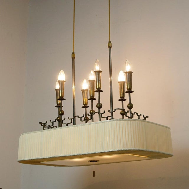 Art Deco Brass and Glass Billard or Snooker Chandelier, 1950s For Sale - Image 9 of 11
