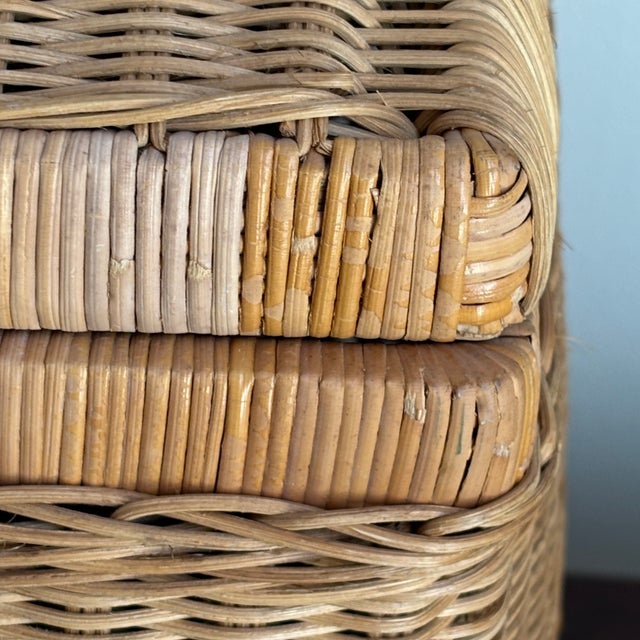 Wood Mid 20th Century Vintage Natural Woven Wicker Carrying Case Basket For Sale - Image 7 of 12