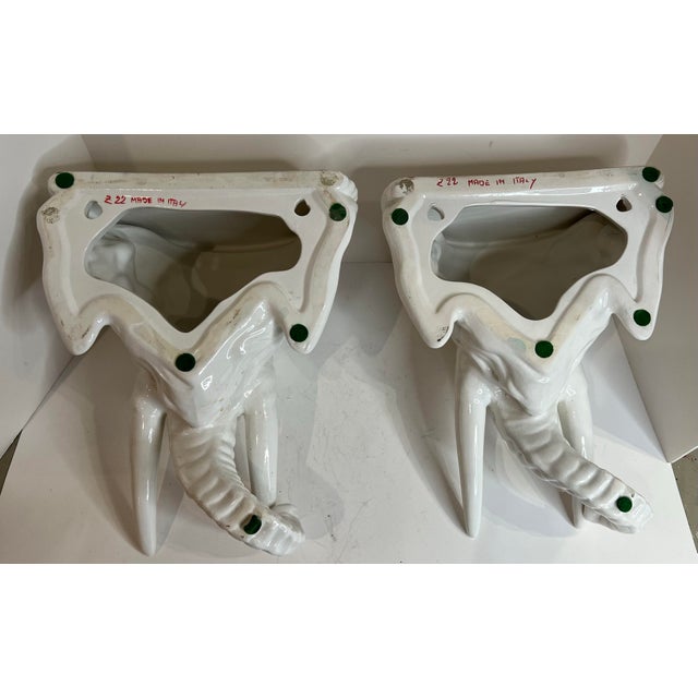 Vintage Italian Palm Beach Chinoiserie White Glazed Elephant Wall Brackets a Pair For Sale In Chicago - Image 6 of 7