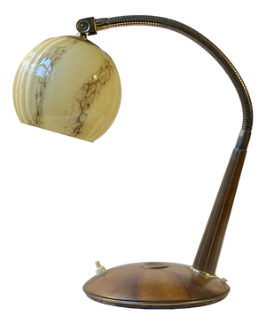 Italian Art Deco Table Lamp in Walnut and Marbled Glass, 1930s