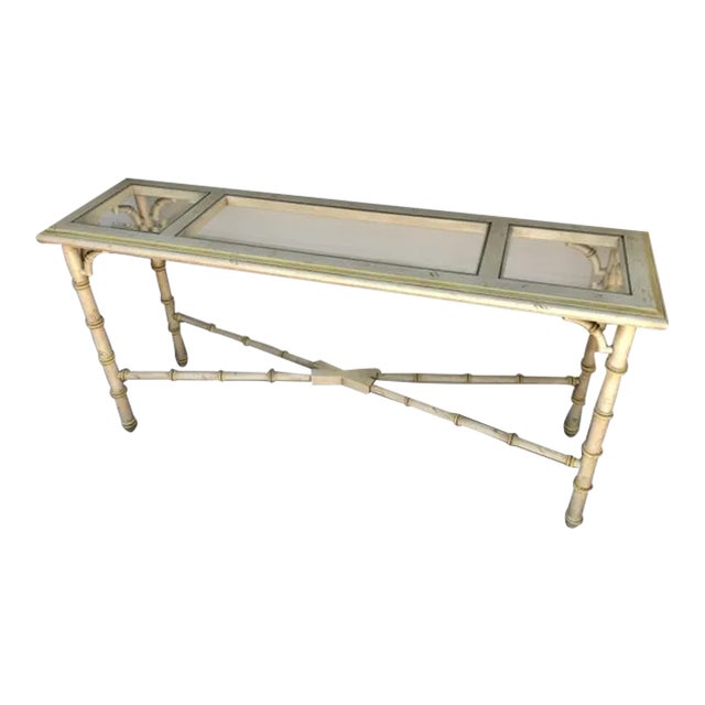 Vintage Console Table Glass Panels Faux Bamboo by Lane For Sale