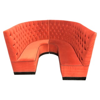 2 Piece Large Red Velvet Tufted Sofa For Sale